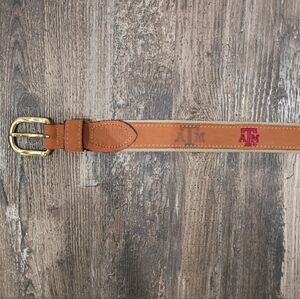 Texas A&M Tan Leather Belt Sz 34 with Brass Buckle